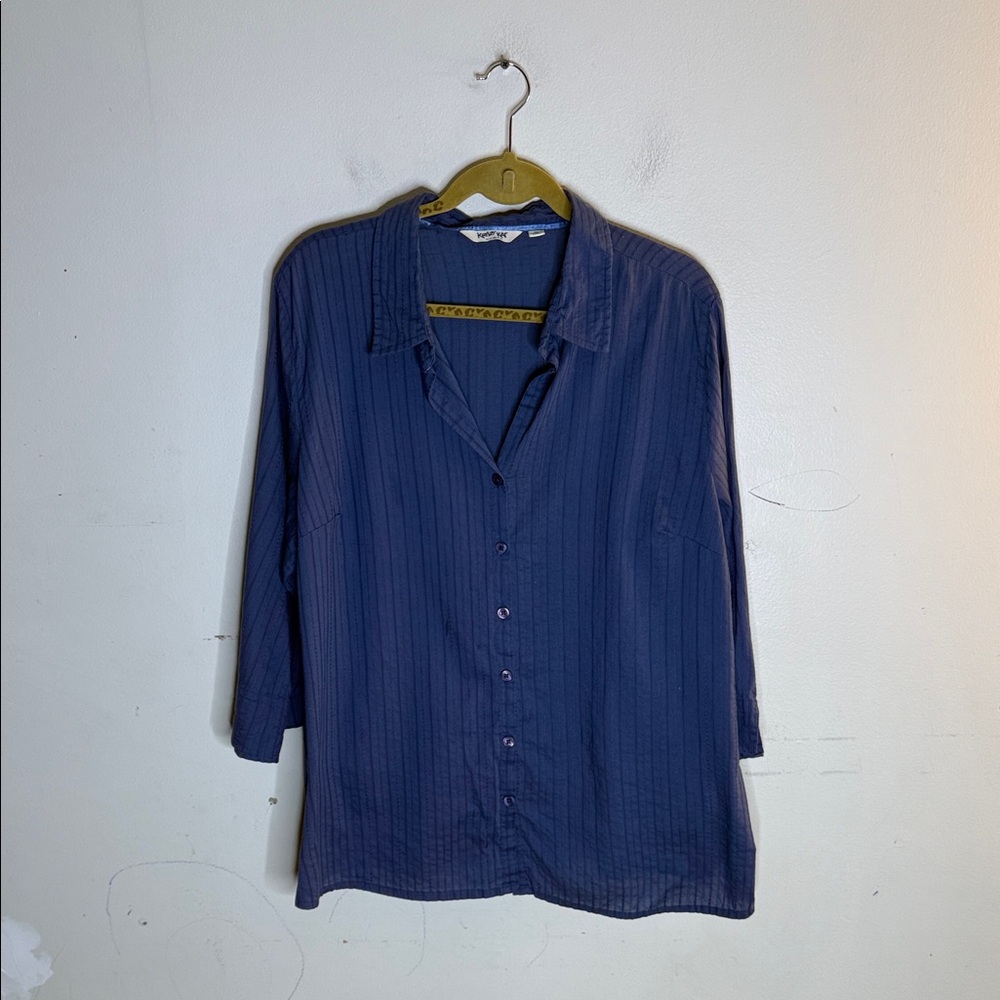 Krazy Kat Navy Striped Button-Down Shirt Size 2X
